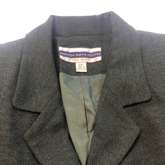 Amanda Smith Petites Wool Blazer Hunter Green Tweed Classic Style - Picture 3 of 10